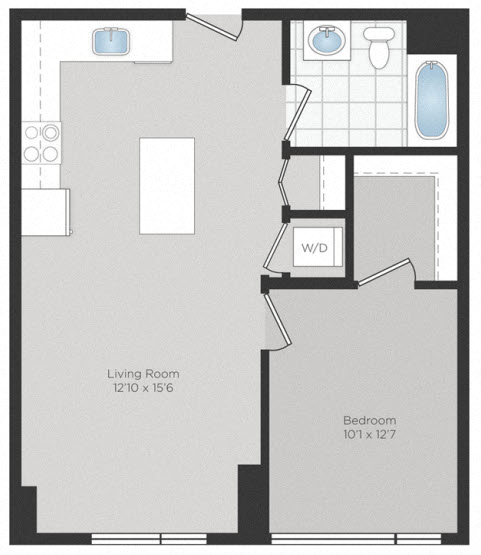 Floor plan for 1 bed, 1 bath, 662 sqft